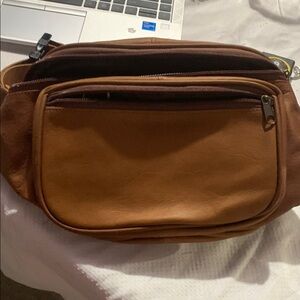 Brown Leather Belt Bag with Structured Design and Polished Finish